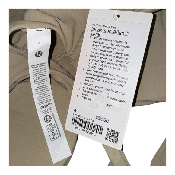 Lululemon Align Tank Top Light Support A/B Cup Sheer Oak Size 4 NWT - Picture 5 of 5